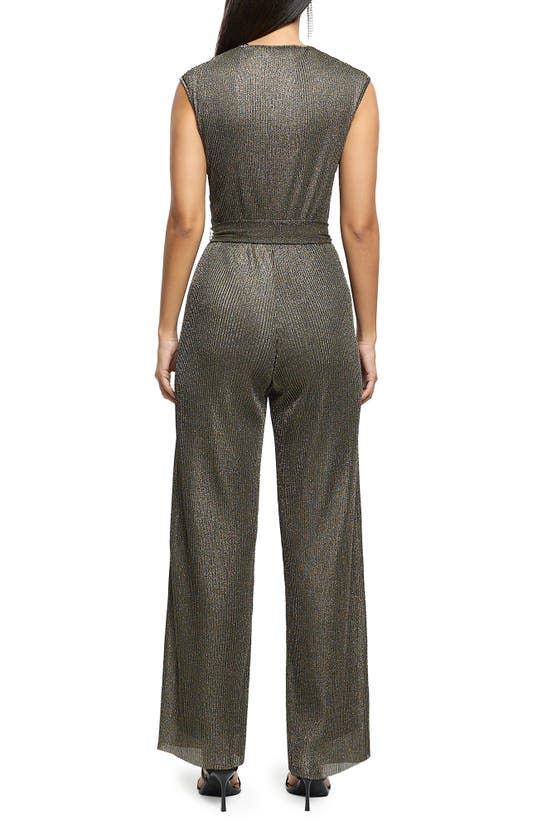 RIVER ISLAND RIVER ISLAND METALLIC STRAIGHT LEG PLISSÉ JUMPSUIT