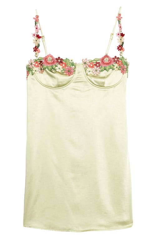 Floral Embroidery Satin Bustier Tank in Kiwi