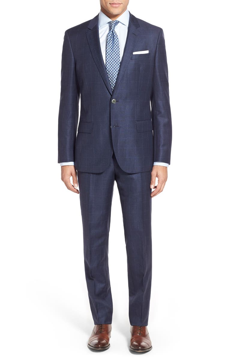 BOSS 'Hutson/Gander' Trim Fit Windowpane Wool & Linen Suit | Nordstrom
