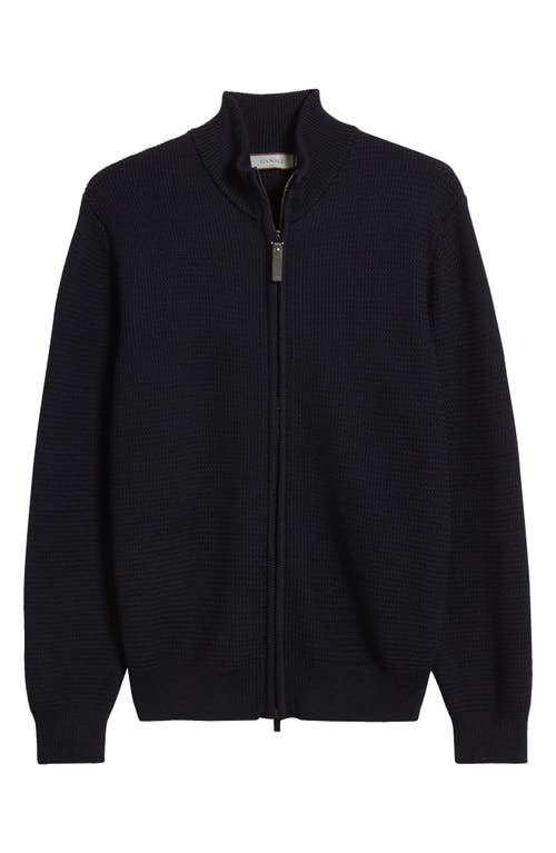 Shop Canali Textured Zip-up Wool Cardigan In Navy