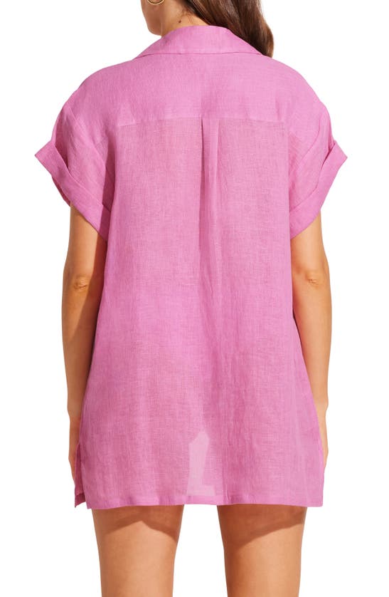 Shop Vitamin A ® Playa Pocket Linen Cover-up Button-up Shirt In Bubblegum Eco Linen