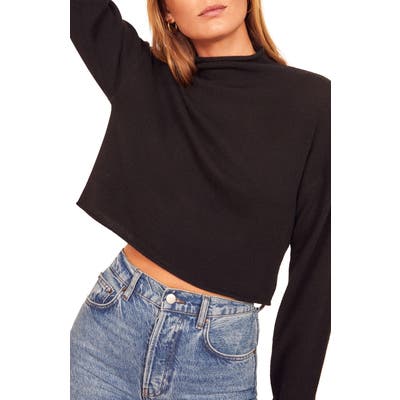 Reformation Cashmere & Wool Crop Roll Neck Sweater, Black
