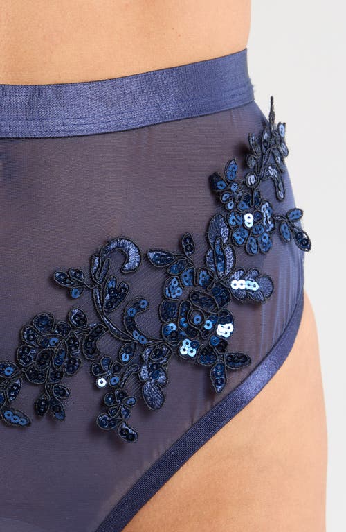 Kilo Brava Floral Sequin High Waist Thong In Midnight Blue