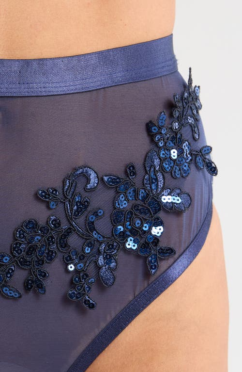 Shop Kilo Brava Floral Sequin High Waist Thong In Midnight Blue