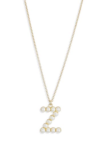 Meshmerise Imitation Pearl Initial Pendant Necklace In Yellow-z
