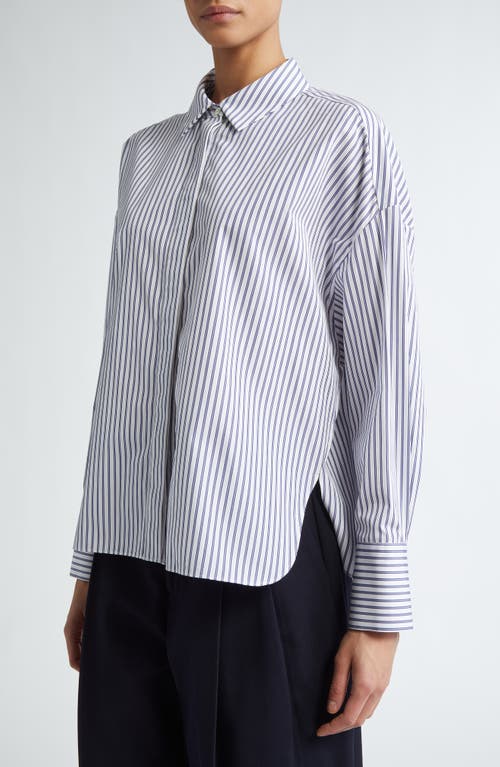 Shop Partow Theo Stripe Cotton Button-up Shirt In Navy Stripe