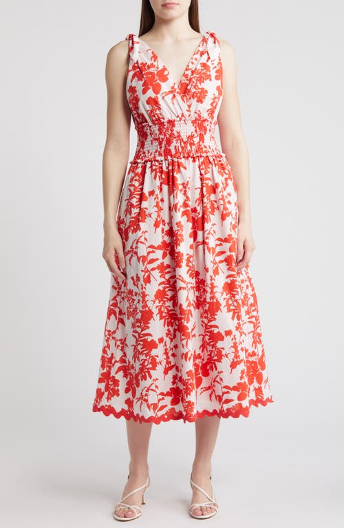 Pami Floral Print Midi Dress in Poppy Red