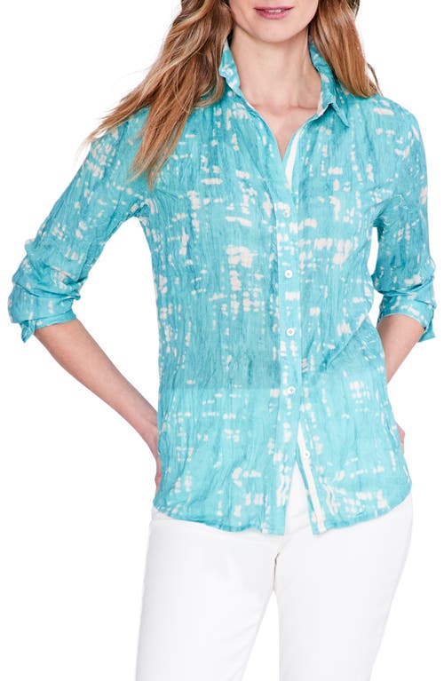 NIC+ZOE Gleaming Crinkle Button-Up Shirt in Aqua Multi