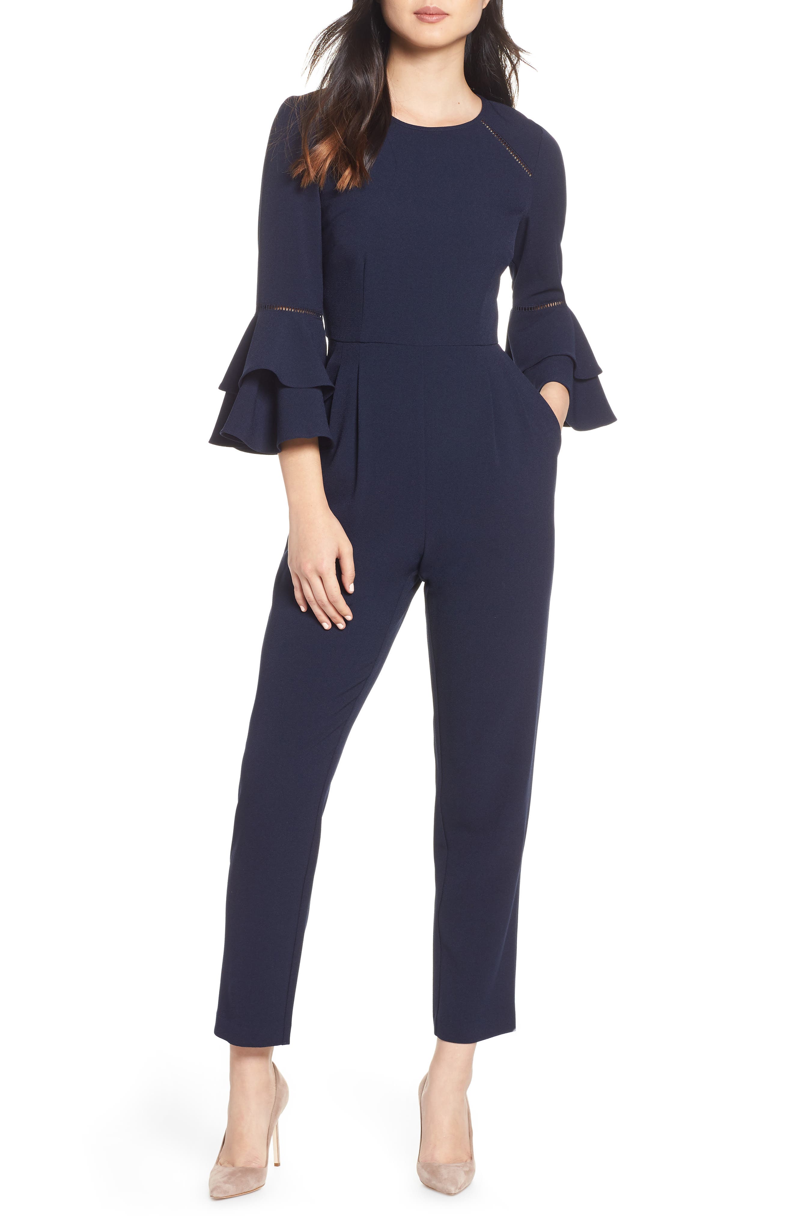 eliza j bell sleeve jumpsuit