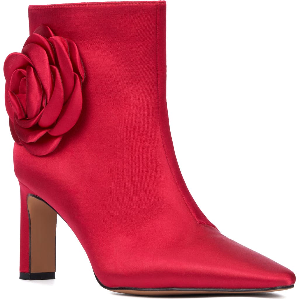 New York And Company Mckenna Floral Appliqué Bootie In Red