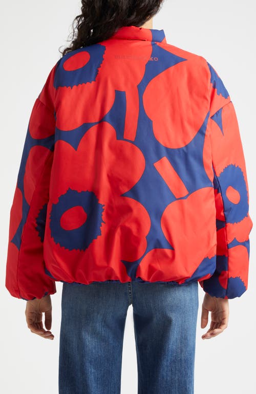 Shop Marimekko Unikko Lightweight Padded Bomber Jacket In Red Blue