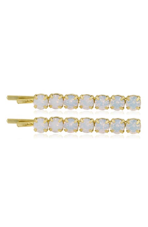 Simulated Diamond Bobby Pin Set Sable | Eden Luxe Bridal 2 Hairpins