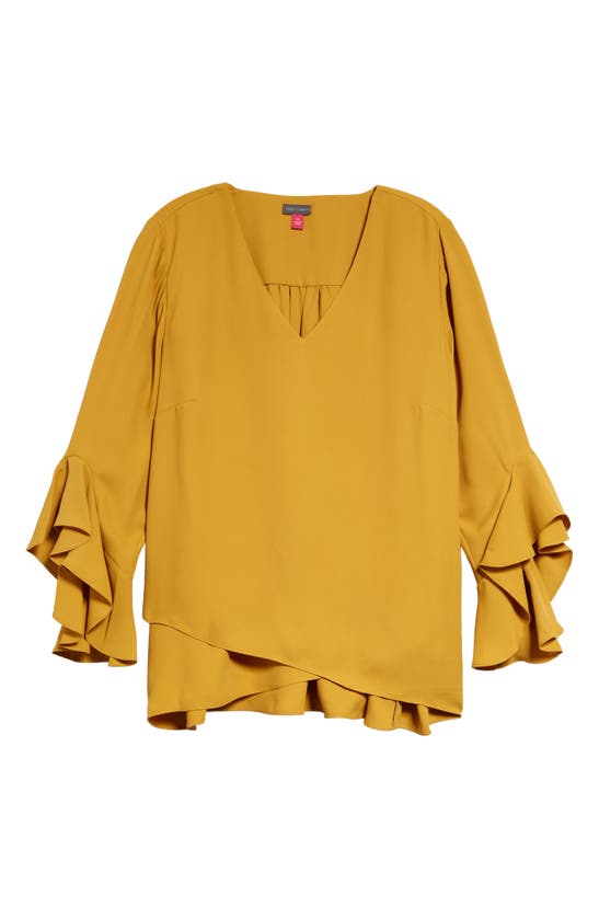 VINCE CAMUTO FLUTTER SLEEVE CROSSOVER GEORGETTE TUNIC TOP