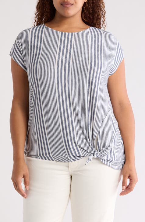 Side Tie Crinkle Knit Top (Plus)