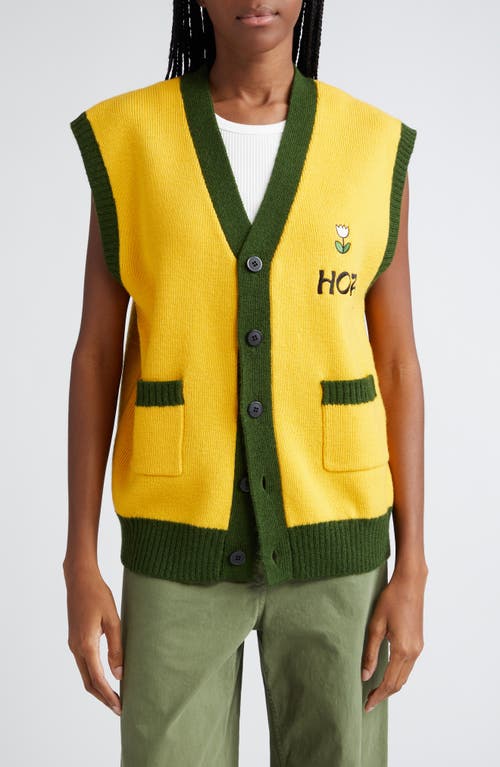 Maroon Day Camp Embroidered Wool Sweater Vest in Yellow/Green