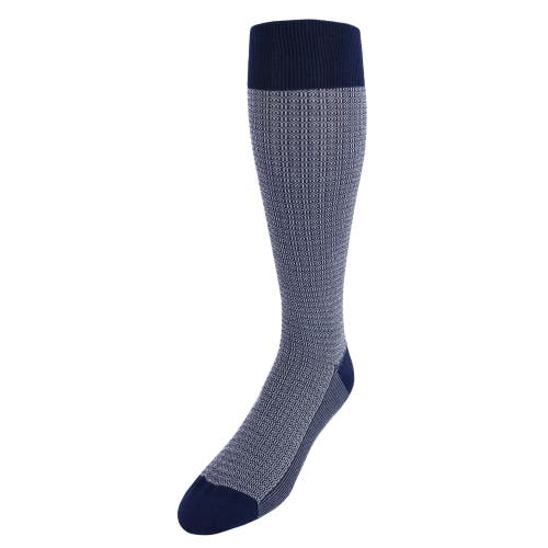 Trafalgar Bernard Chain Link Over The Calf Mercerized Cotton Socks In Navy Blue