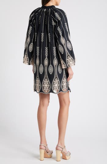 CIEBON Dianna Embroidered Long Sleeve Cotton Shift Dress Nordstrom