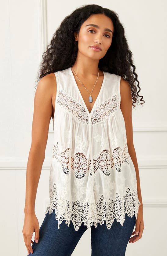 Shop Karen Kane Embroidered Lace Sleeveless Top In Off White