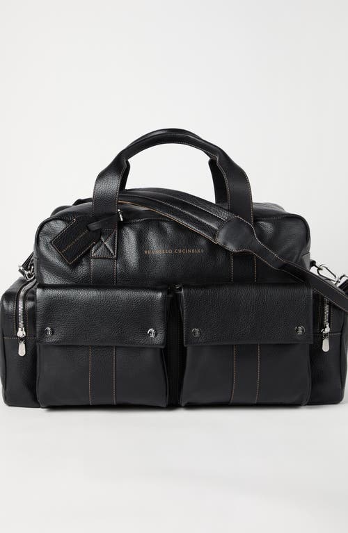 Shop Brunello Cucinelli Grained Calfskin Leisure Bag In Black