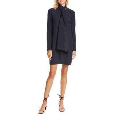 Tibi Tie Neck Silk Crepe De Chine Shift Dress, Blue