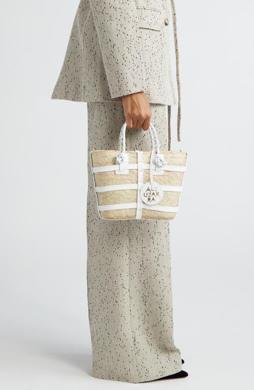 Shop Altuzarra Mini Watermill Woven Palm Tote In Natural/white