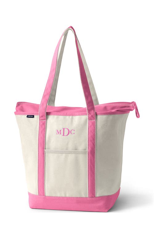 Lands' End Zip Top Long Handle Canvas Tote Bag In Natural/beacon Blue