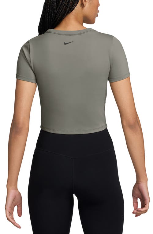 Shop Nike Phoenix Fleece Short Sleeve Crop Sweatshirt In Light Army/black