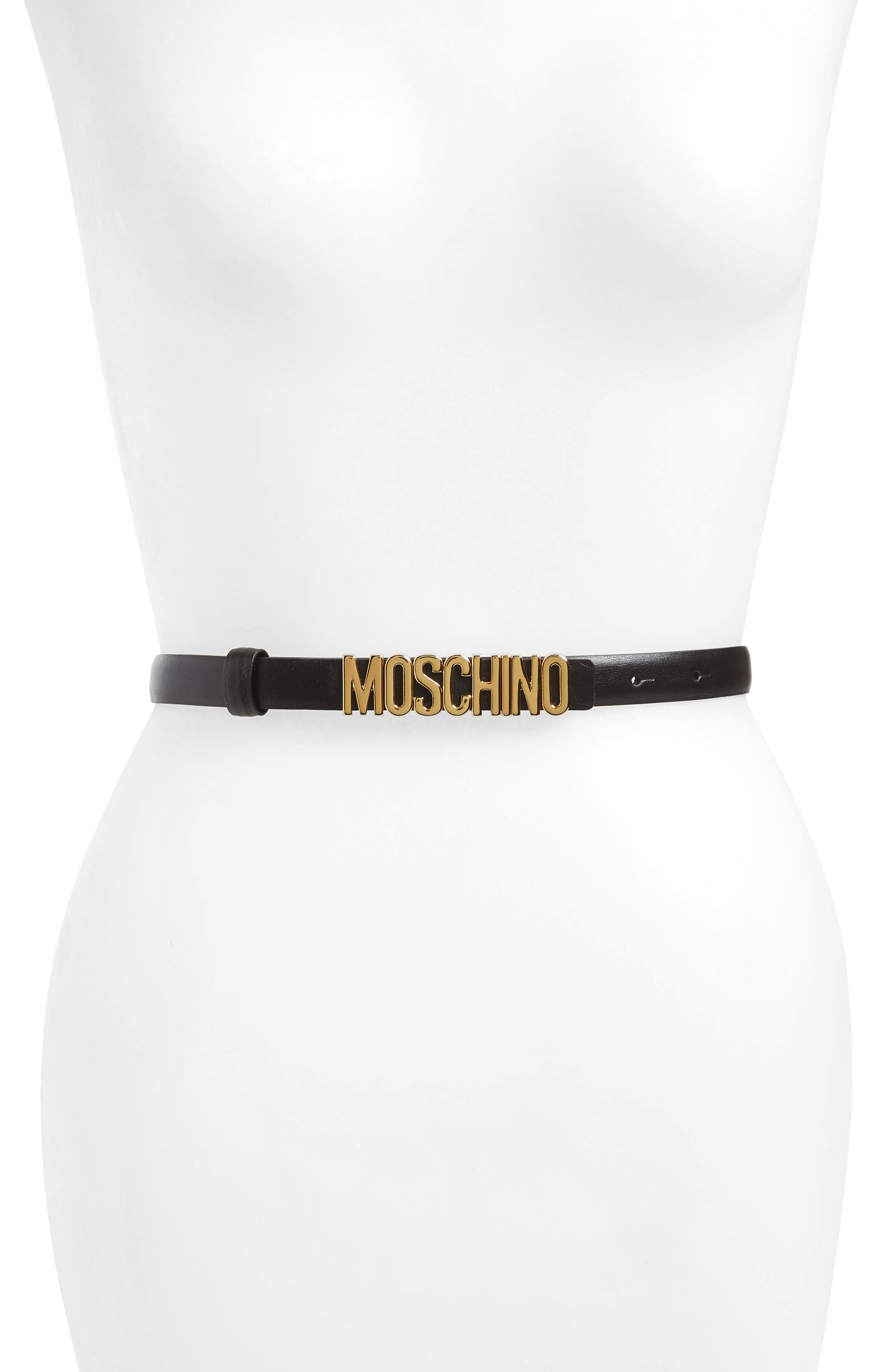 Moschino Logo Calfskin Leather Skinny 