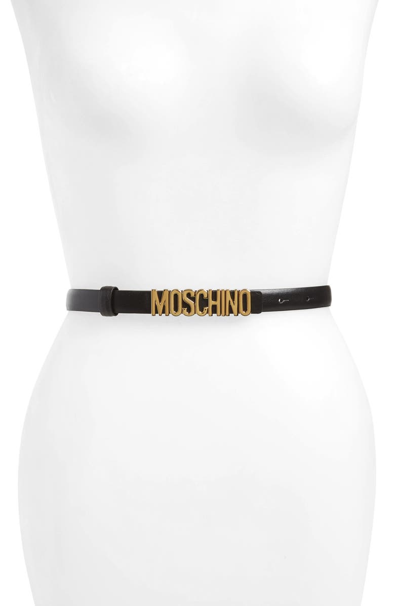 Moschino Logo Calfskin Leather Skinny Belt | Nordstrom