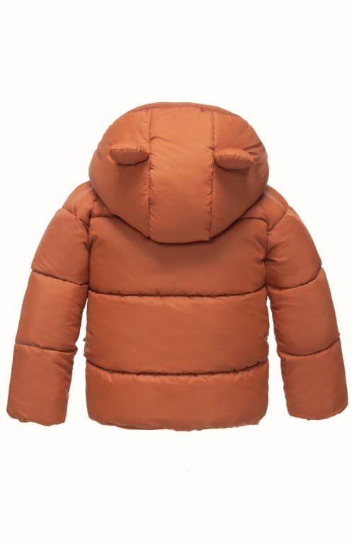 Shop Rokka&rolla Baby Fleece Lined Bear Puffer Jacket In Orange