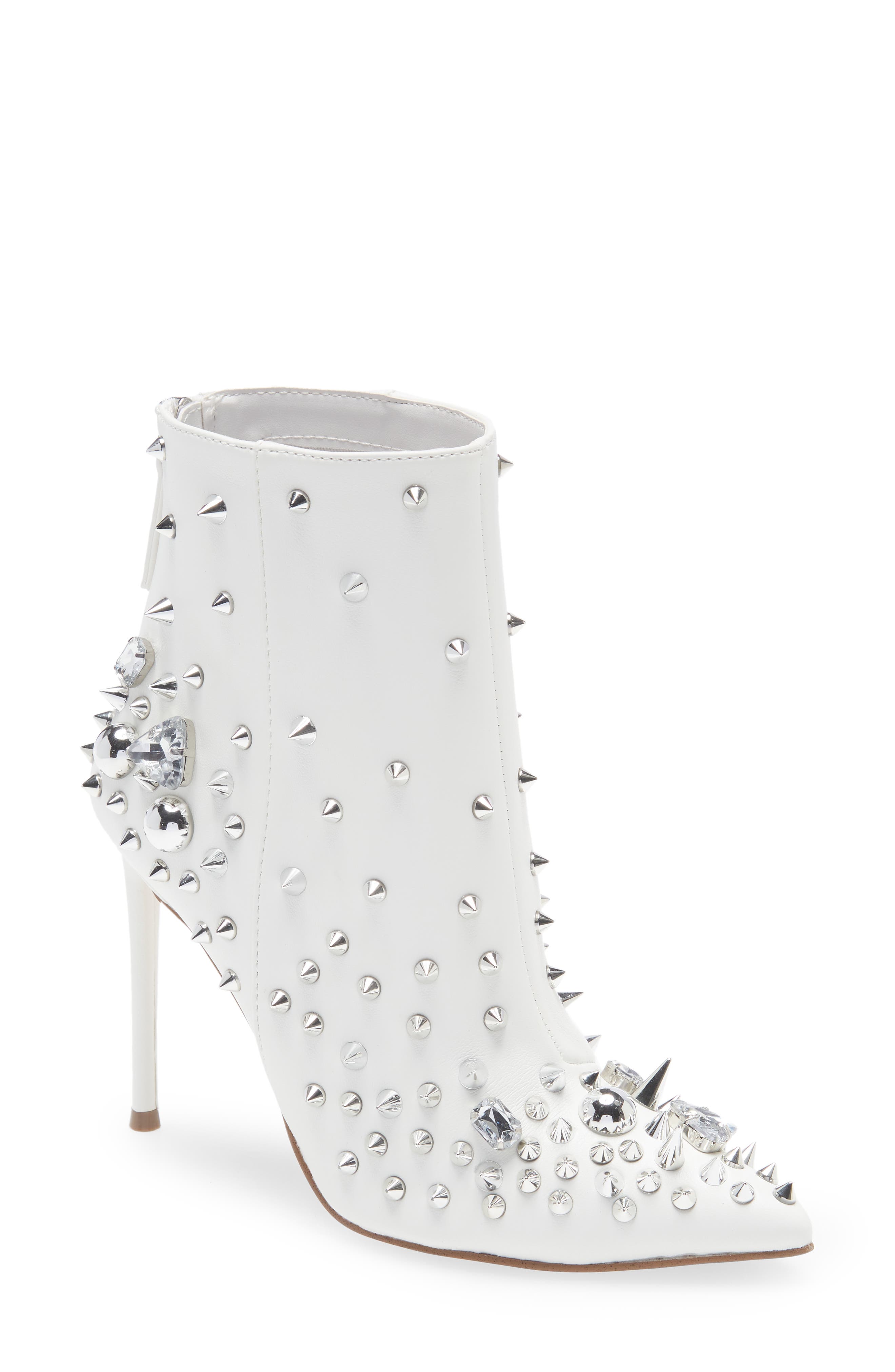 white heeled booties