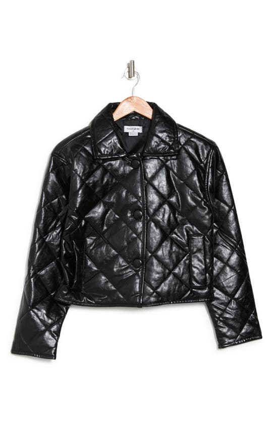 Noize Cropped Quilted Faux Leather Jacket In Black