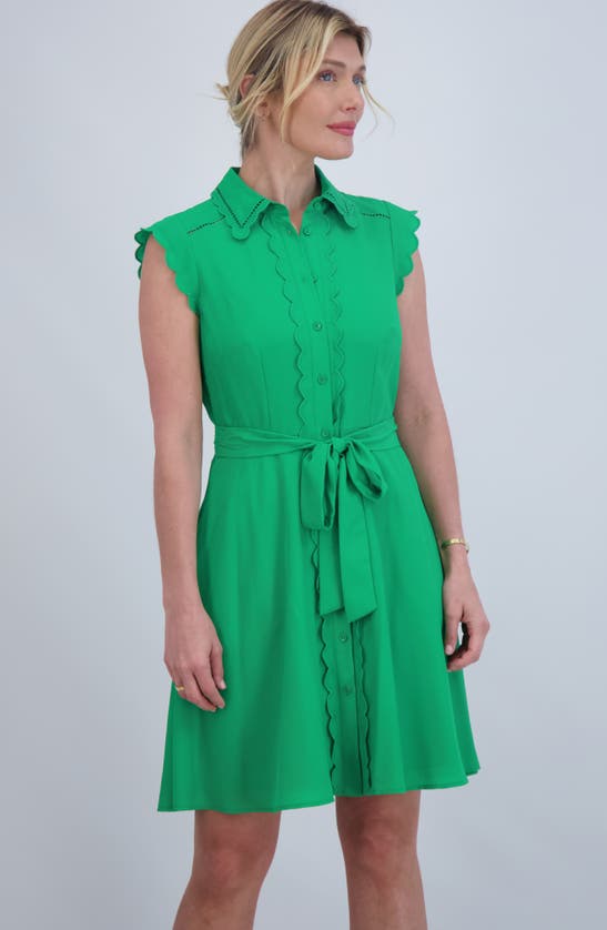 Shop Eliza J Scallop Detail Cap Sleeve Shirtdress In Green