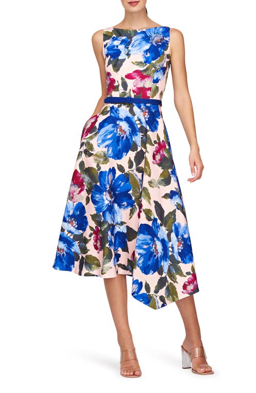 Goldie Floral Belted Midi Dress in Spring Blue