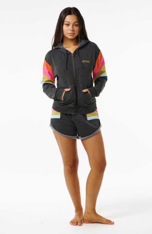 Shop Rip Curl Surf Revival Colorblock Zip-up Fleece Hoodie In Washed Black