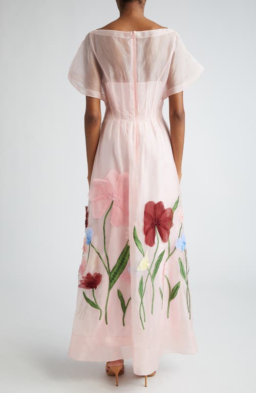 Shop Lela Rose Floral Embroidered Silk Organza Dress In Peony