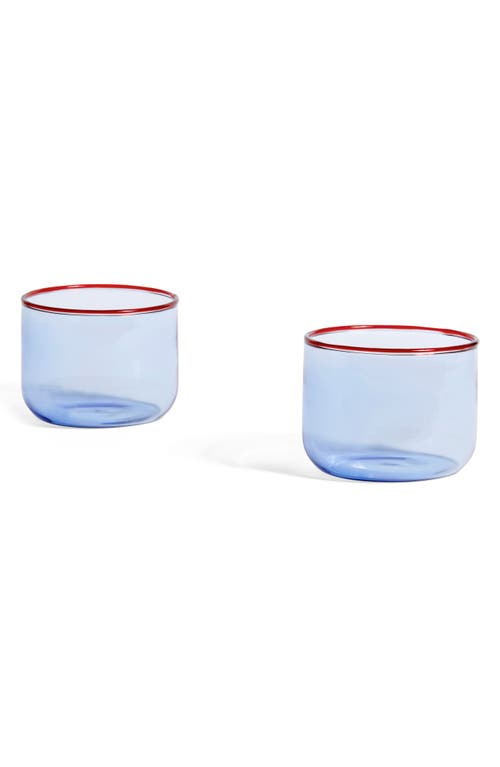 HAY Set of 2 Colored Glasses in Light Blue With Red Rim