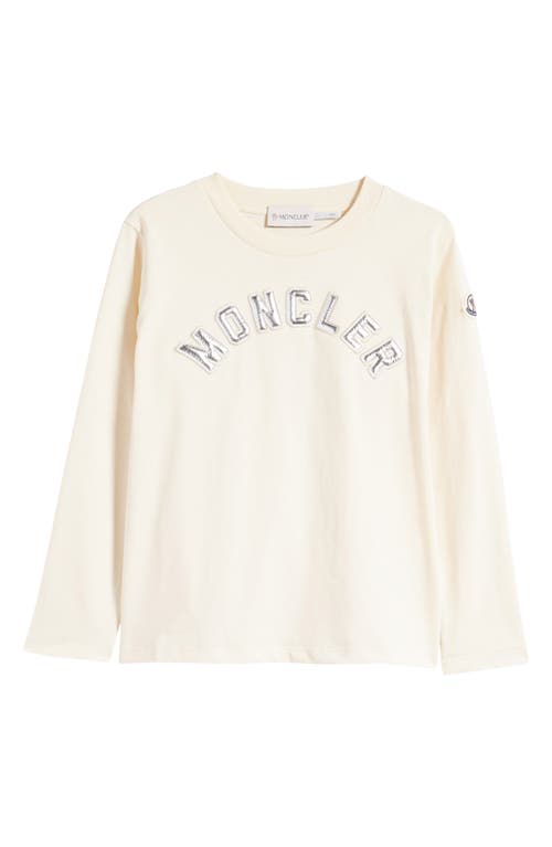Moncler Kids' Metallic Logo Long Sleeve Jersey T-Shirt Cream at Nordstrom,