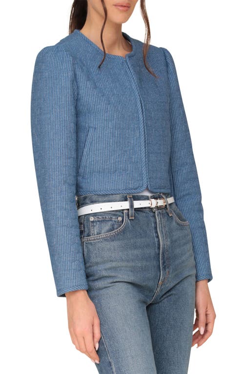 Shop Avec Les Filles Puff Shoulder Quilted Crop Jacket In Medium Blue