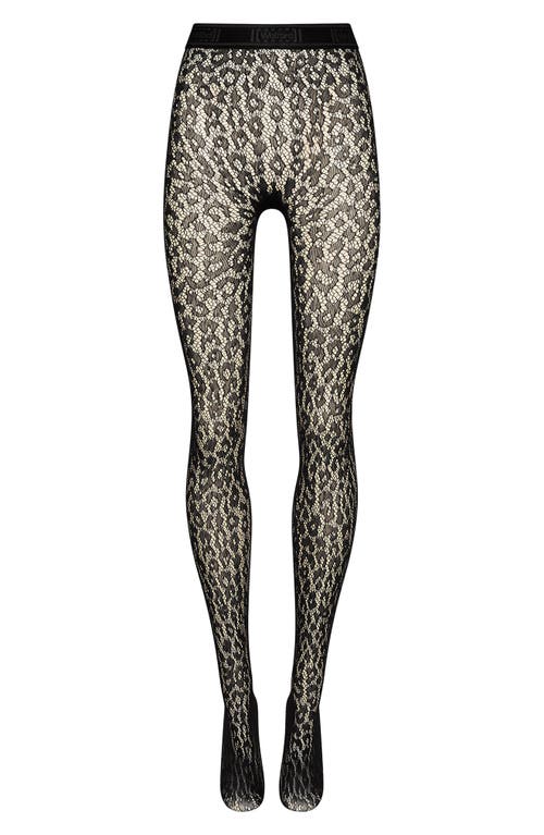 Shop Wolford Leo Lace Tights In Black