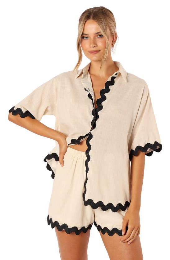 Petal And Pup Petal & Pup Wilson Rickrack Trim Cotton Shirt & Shorts Set In Neutral