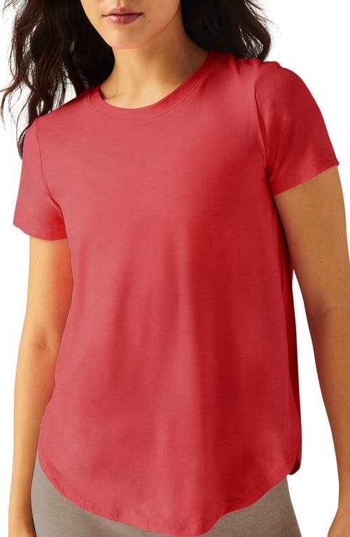 Shop Beyond Yoga On The Down Low T-shirt In Coral Glow Heather