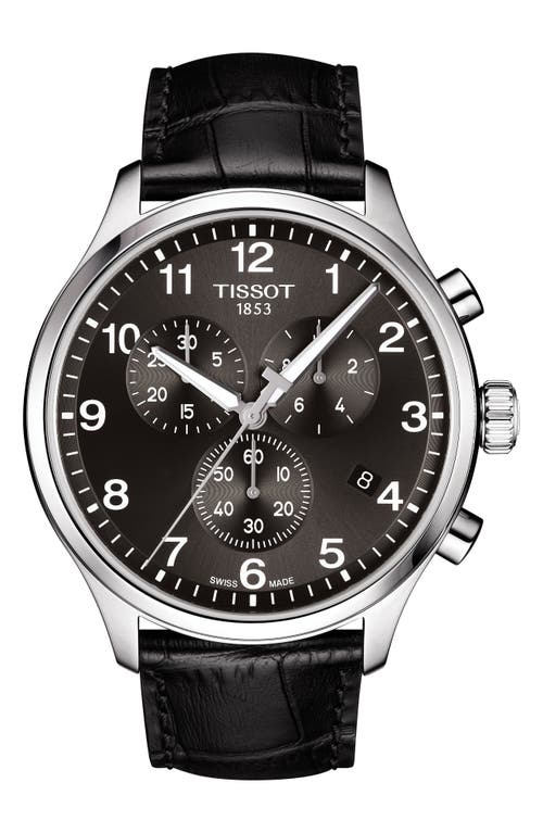 Shop Tissot Chrono Xl Collection Chronograph Leather Strap Watch, 45mm In Black/silver