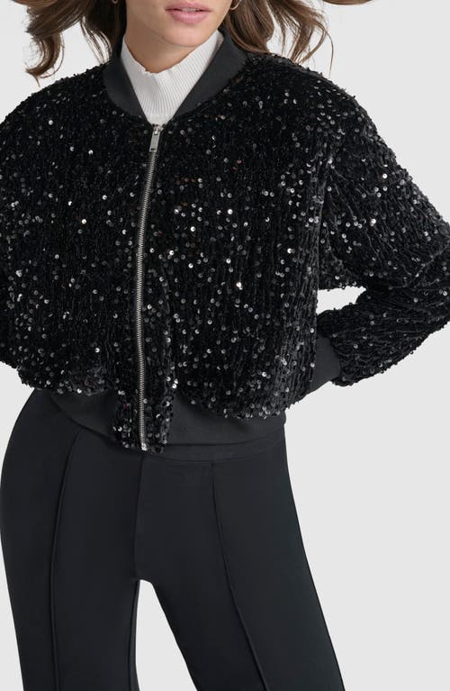 Shop Dkny Sequin Crop Bomber Jacket In Black