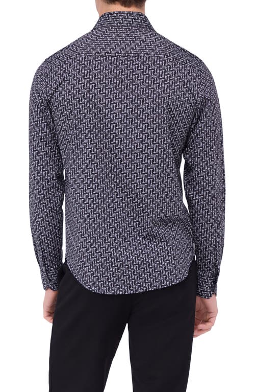 Bugatchi James Ooohcotton® Champagne Print Button-up Shirt In Black