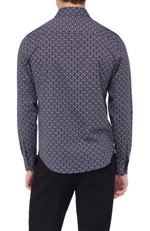 Shop Bugatchi James Ooohcotton® Champagne Print Button-up Shirt In Black