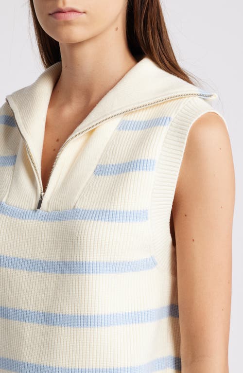 Shop English Factory Stripe Sleeveless Half Zip Sweater In Ivory/powder Blue