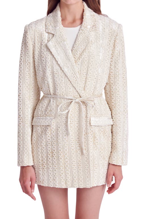 English Factory Double Breasted Tie Waist Velvet Blazer in Ivory at Nordstrom, Size Small