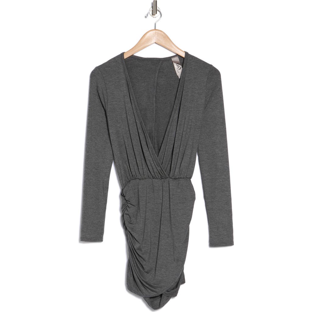 Go Couture Ruched Long Sleeve Dress In Charcoal