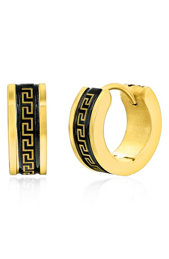 Blackjack Greek Key Hoop Earrings In Black/ Gold